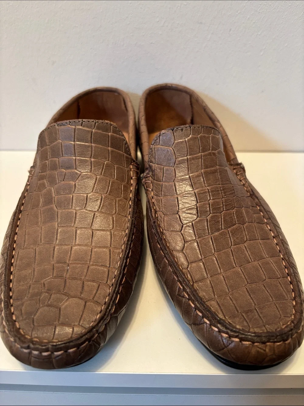 Arte Artigiana Sorrento Men's Brown Croc-Embossed Leather Loafers 10